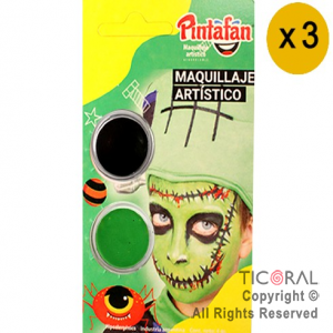 MAQUILLAJE ARTISTICO PINTAFAN VERDE NEGRO FRANKEINSTEIN 13-807 (4GR SET X 2) x 3